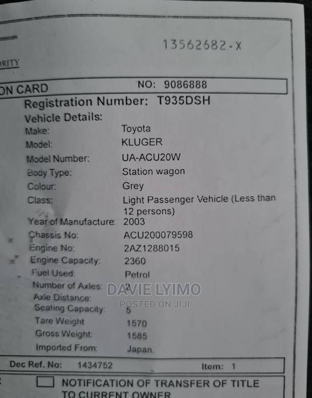 Toyota Kluger 2003 Gray